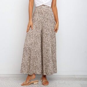 Petal & Pup Selby Wide-Leg Leopard Print Pants - Beige